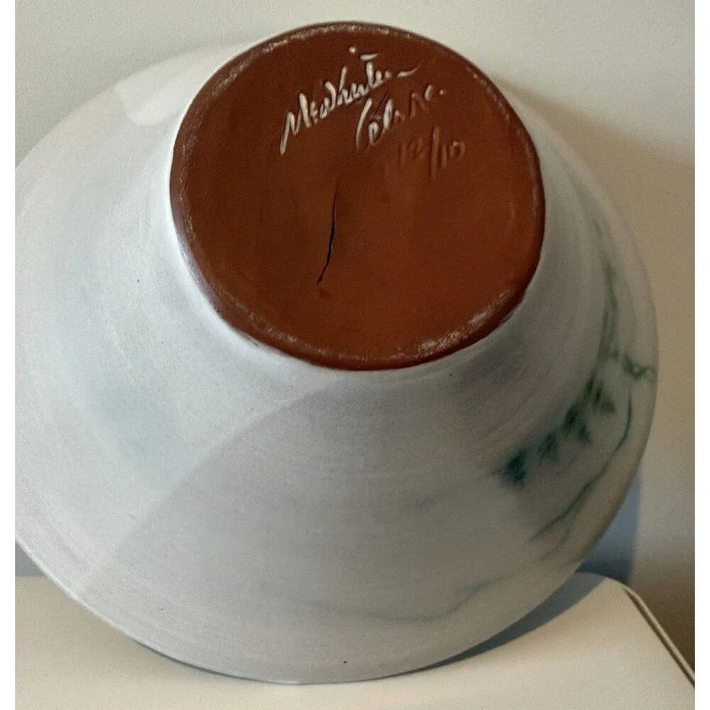 McWhirter Pottery NC Red Ware Bowl Mtn Cabin Vtg Folk Art Beautiful Studio 11.5x - Picture 7 of 16